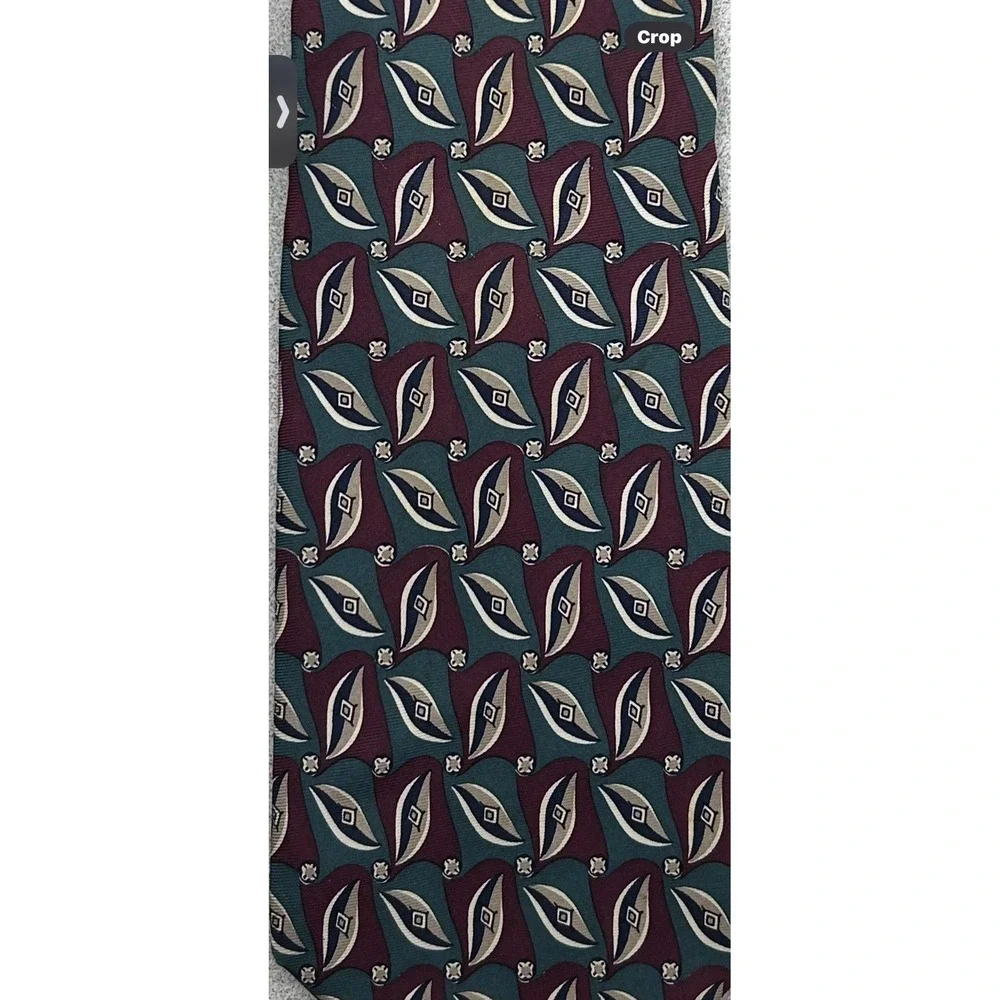 Brooks‎ Brothers Men's Tie 100% Silk Green Burgundy Geometric Made in USA